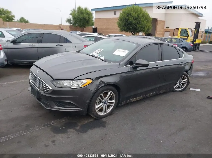 2018 Ford Fusion Se VIN: 3FA6P0HD6JR260794 Lot: 40333593