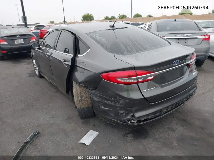 2018 Ford Fusion Se VIN: 3FA6P0HD6JR260794 Lot: 40333593