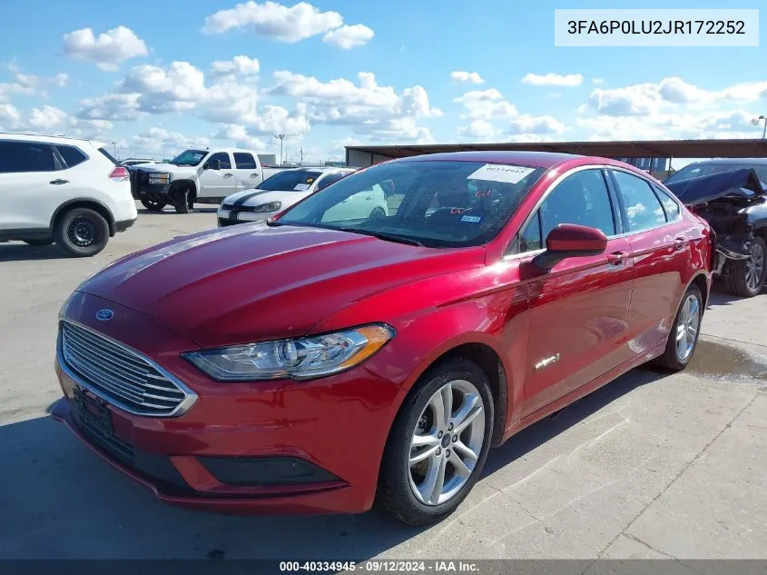 2018 Ford Fusion Hybrid Se VIN: 3FA6P0LU2JR172252 Lot: 40334945