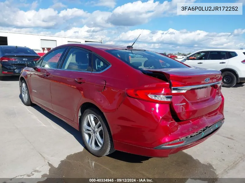 3FA6P0LU2JR172252 2018 Ford Fusion Hybrid Se