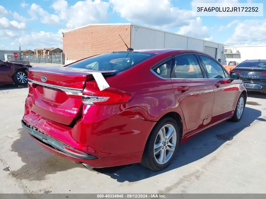 2018 Ford Fusion Hybrid Se VIN: 3FA6P0LU2JR172252 Lot: 40334945