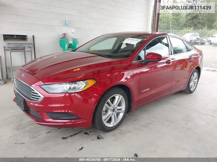 2018 Ford Fusion Hybrid Se VIN: 3FA6P0LUXJR111439 Lot: 40336760