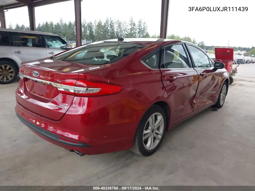 2018 Ford Fusion Hybrid Se VIN: 3FA6P0LUXJR111439 Lot: 40336760