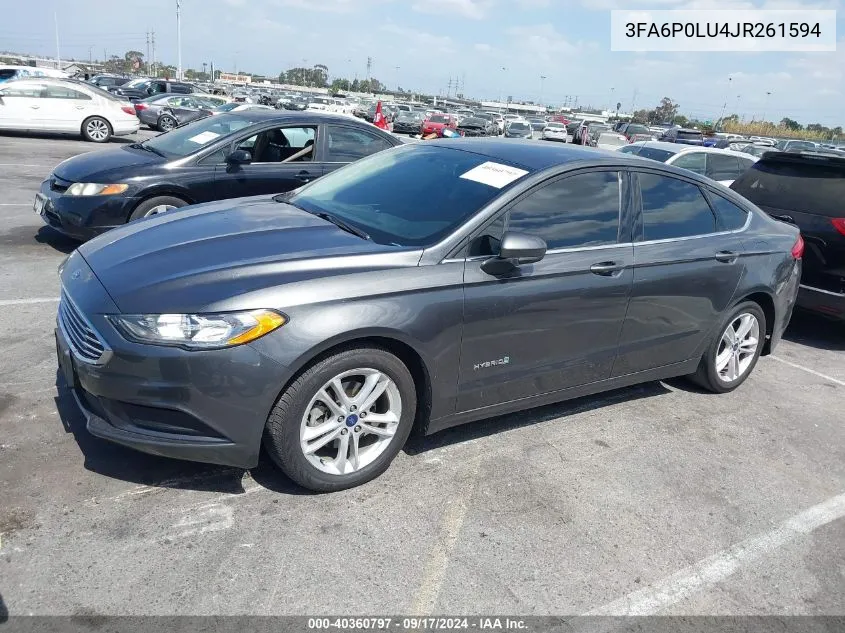 3FA6P0LU4JR261594 2018 Ford Fusion Hybrid Se