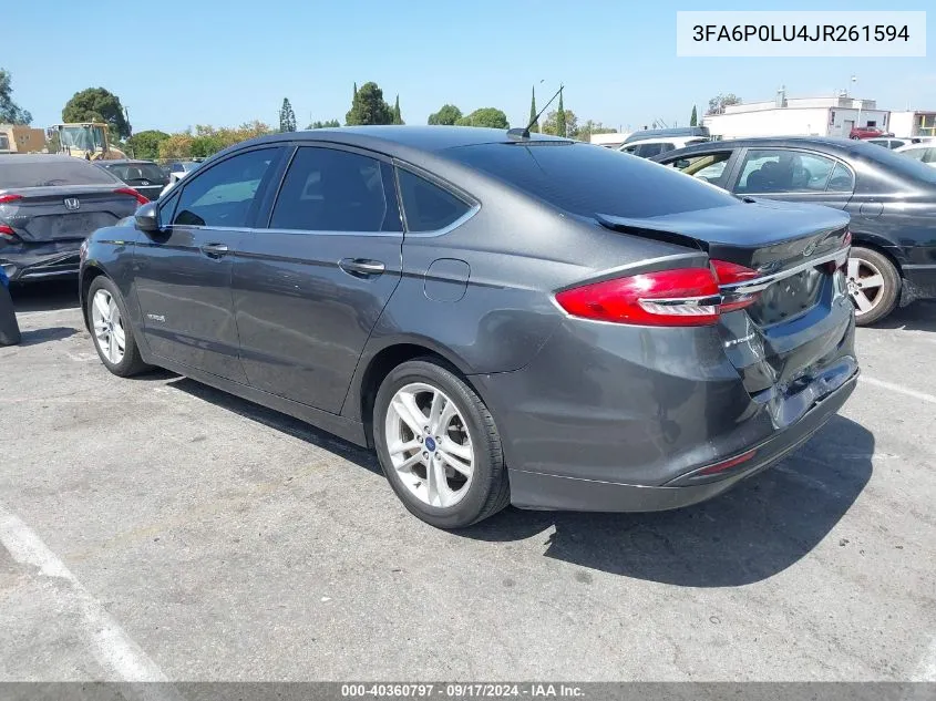 3FA6P0LU4JR261594 2018 Ford Fusion Hybrid Se