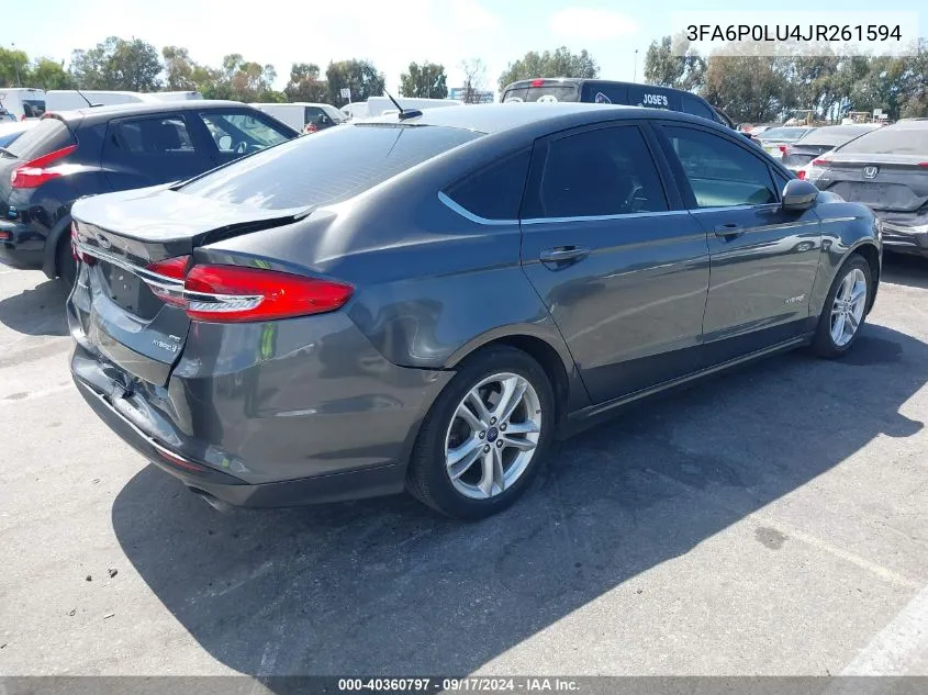 3FA6P0LU4JR261594 2018 Ford Fusion Hybrid Se