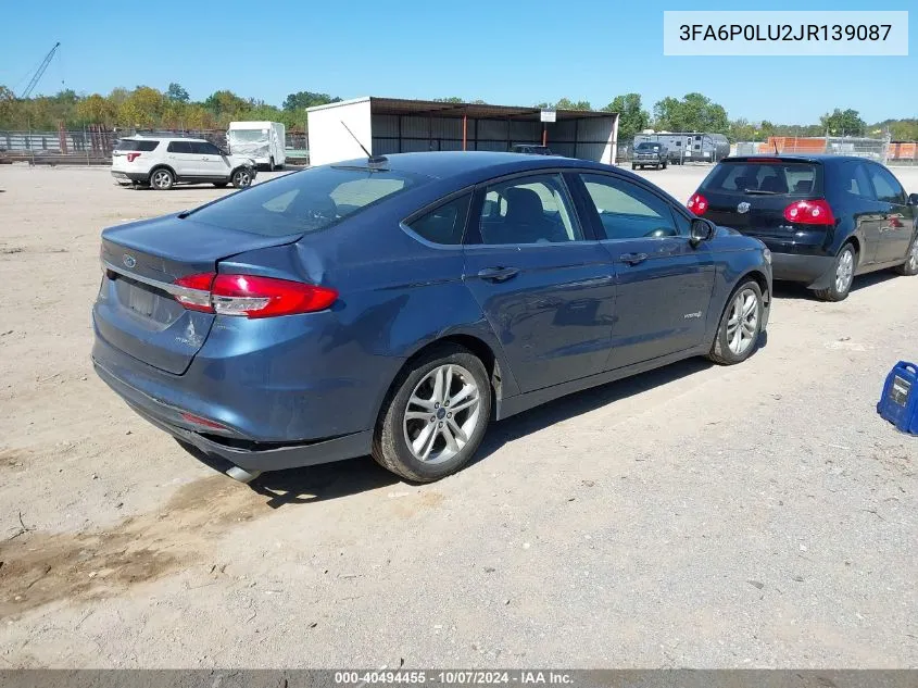 3FA6P0LU2JR139087 2018 Ford Fusion Hybrid Se