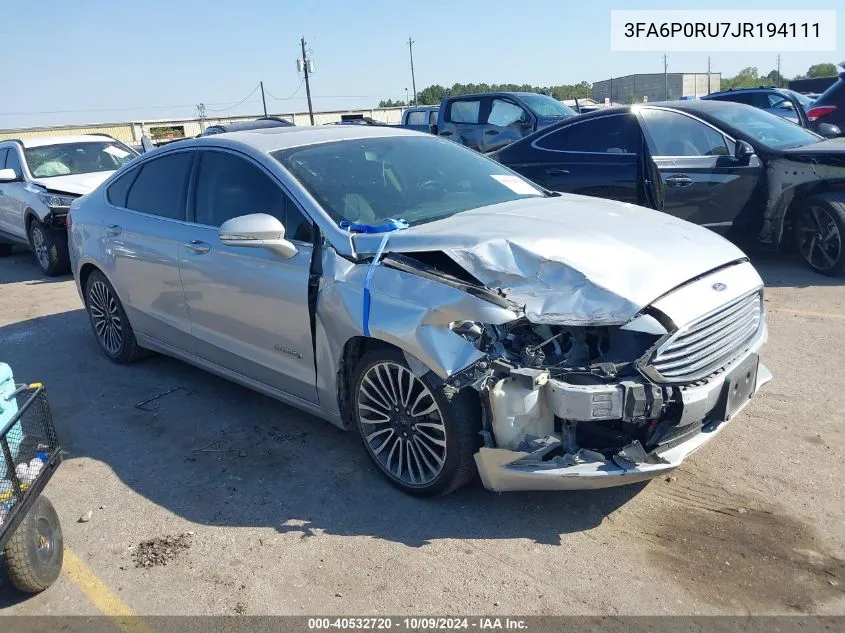 2018 Ford Fusion Hybrid Titanium VIN: 3FA6P0RU7JR194111 Lot: 40532720