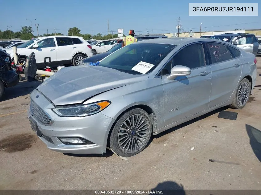 3FA6P0RU7JR194111 2018 Ford Fusion Hybrid Titanium