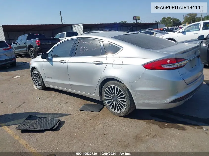 3FA6P0RU7JR194111 2018 Ford Fusion Hybrid Titanium