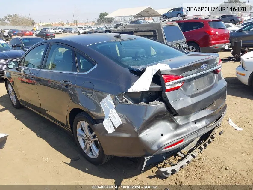 2018 Ford Fusion Se VIN: 3FA6P0H74JR146478 Lot: 40576874