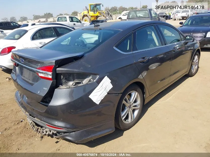 2018 Ford Fusion Se VIN: 3FA6P0H74JR146478 Lot: 40576874