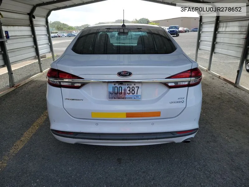 2018 Ford Fusion Hybrid Se VIN: 3FA6P0LU0JR278652 Lot: 40589108