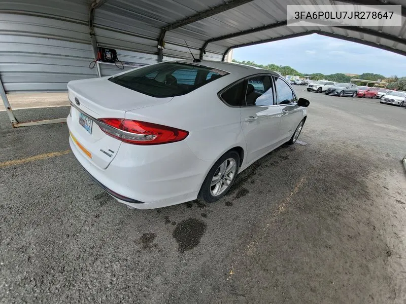 2018 Ford Fusion Hybrid Se VIN: 3FA6P0LU7JR278647 Lot: 40719588