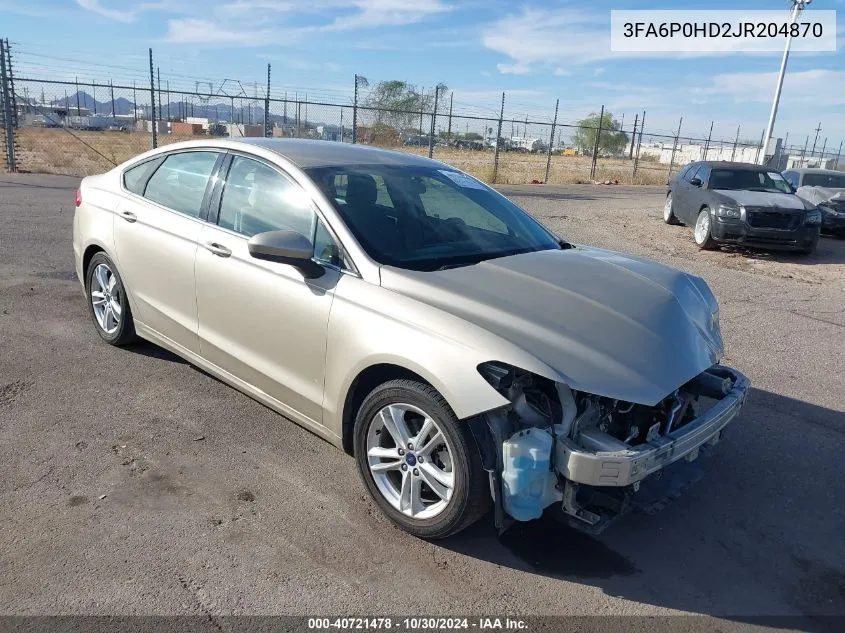 2018 Ford Fusion Se VIN: 3FA6P0HD2JR204870 Lot: 40721478