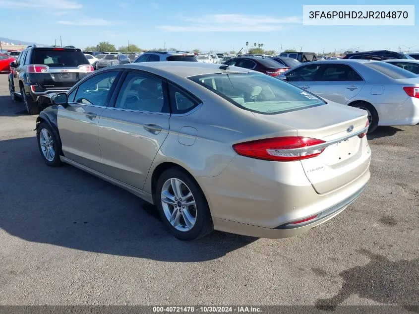 2018 Ford Fusion Se VIN: 3FA6P0HD2JR204870 Lot: 40721478