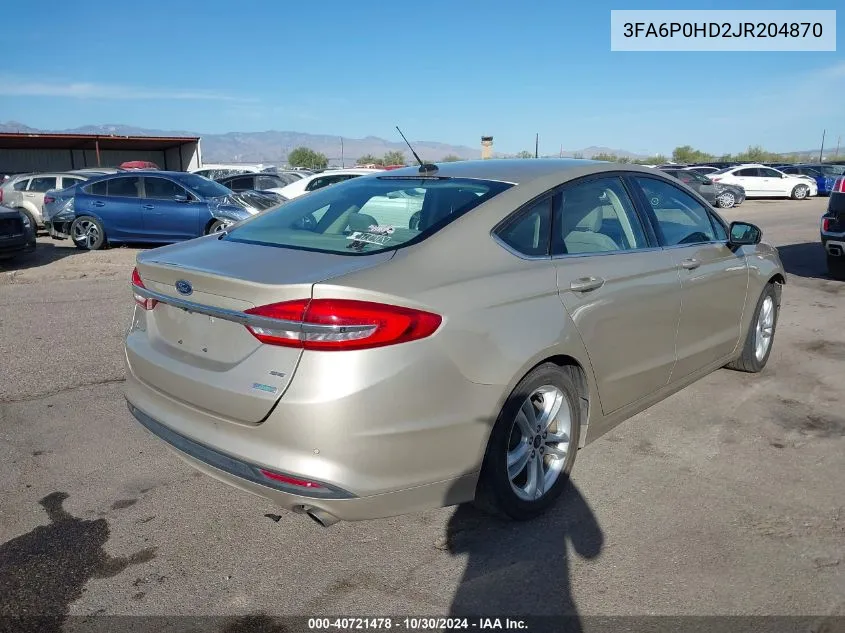 2018 Ford Fusion Se VIN: 3FA6P0HD2JR204870 Lot: 40721478