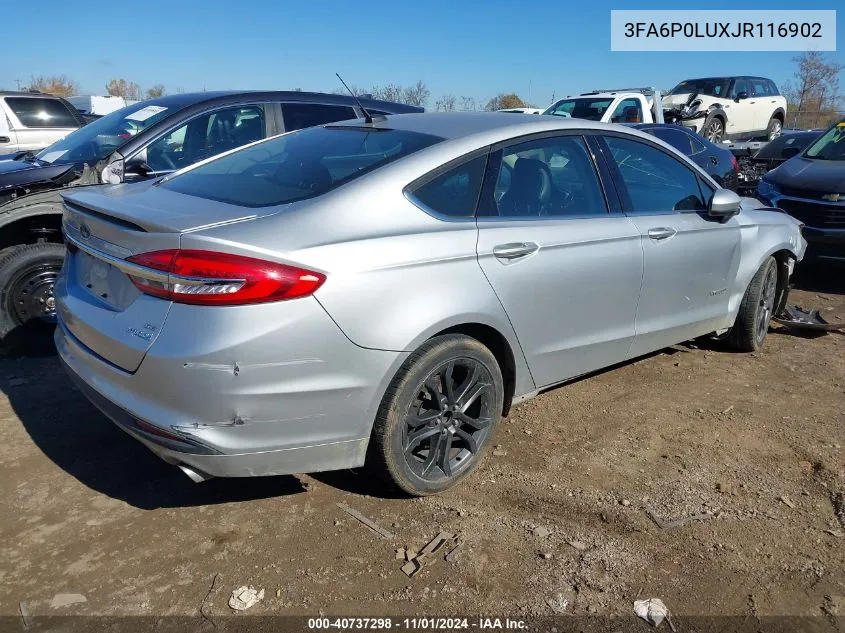 2018 Ford Fusion Hybrid Se VIN: 3FA6P0LUXJR116902 Lot: 40737298