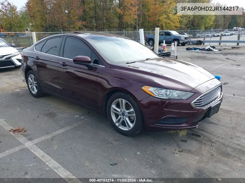 2018 Ford Fusion Se VIN: 3FA6P0HD2JR144217 Lot: 40783274