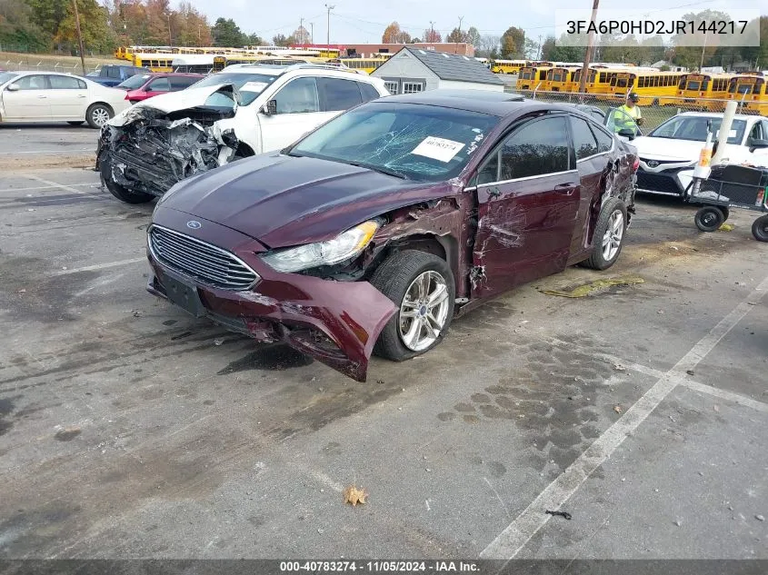 2018 Ford Fusion Se VIN: 3FA6P0HD2JR144217 Lot: 40783274