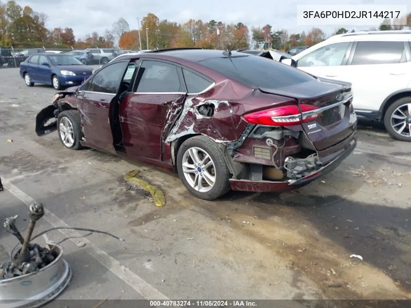 2018 Ford Fusion Se VIN: 3FA6P0HD2JR144217 Lot: 40783274