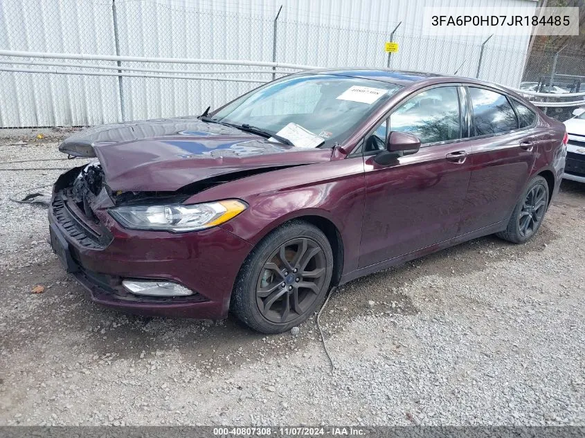 2018 Ford Fusion Se VIN: 3FA6P0HD7JR184485 Lot: 40807308