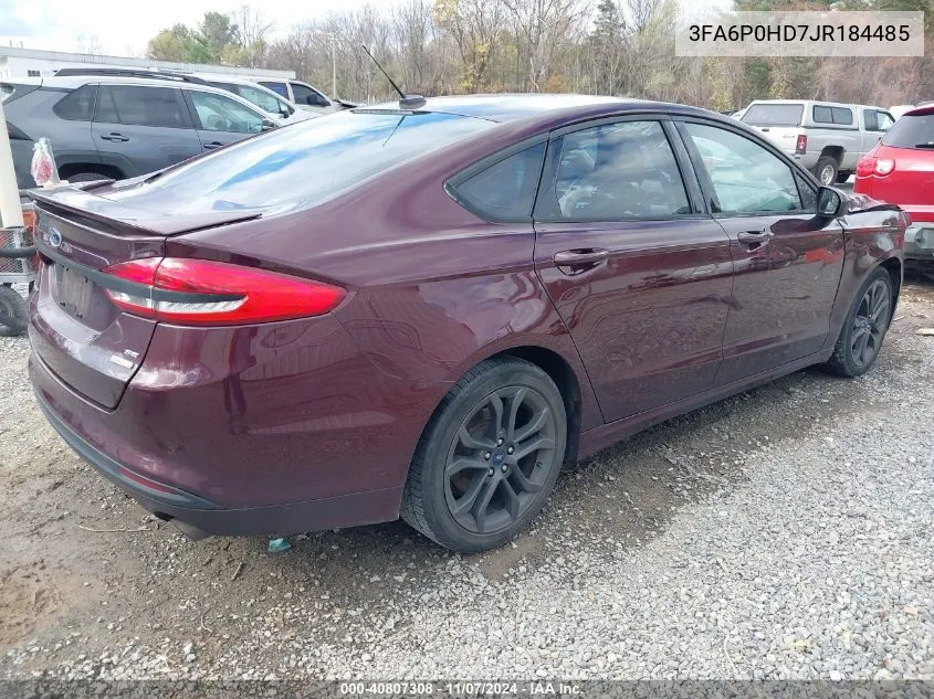 2018 Ford Fusion Se VIN: 3FA6P0HD7JR184485 Lot: 40807308