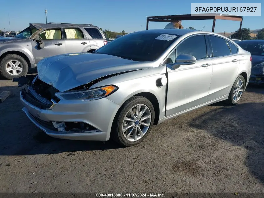 2018 Ford Fusion Energi Se Luxury VIN: 3FA6P0PU3JR167927 Lot: 40813885