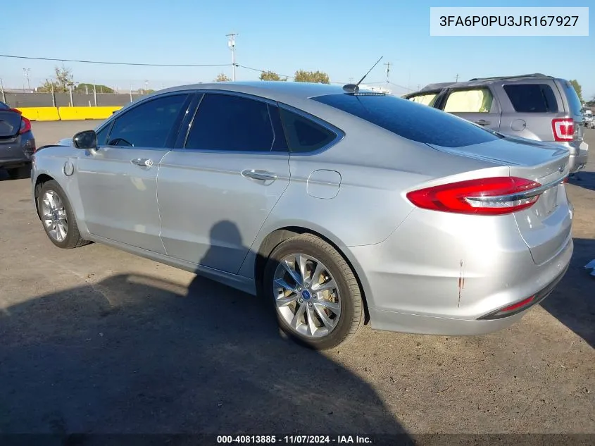 2018 Ford Fusion Energi Se Luxury VIN: 3FA6P0PU3JR167927 Lot: 40813885