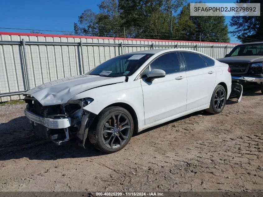 2018 Ford Fusion Se VIN: 3FA6P0HD2JR279892 Lot: 40825299