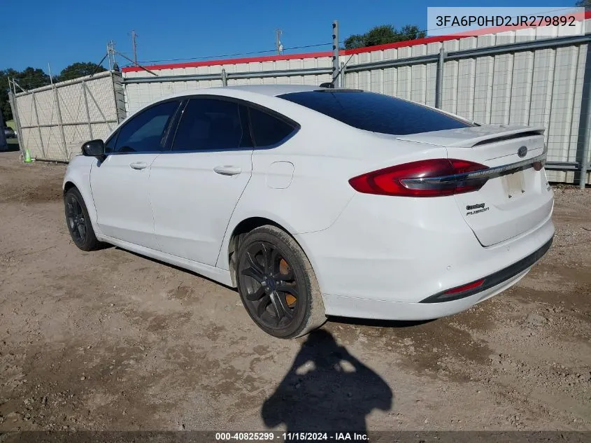 2018 Ford Fusion Se VIN: 3FA6P0HD2JR279892 Lot: 40825299