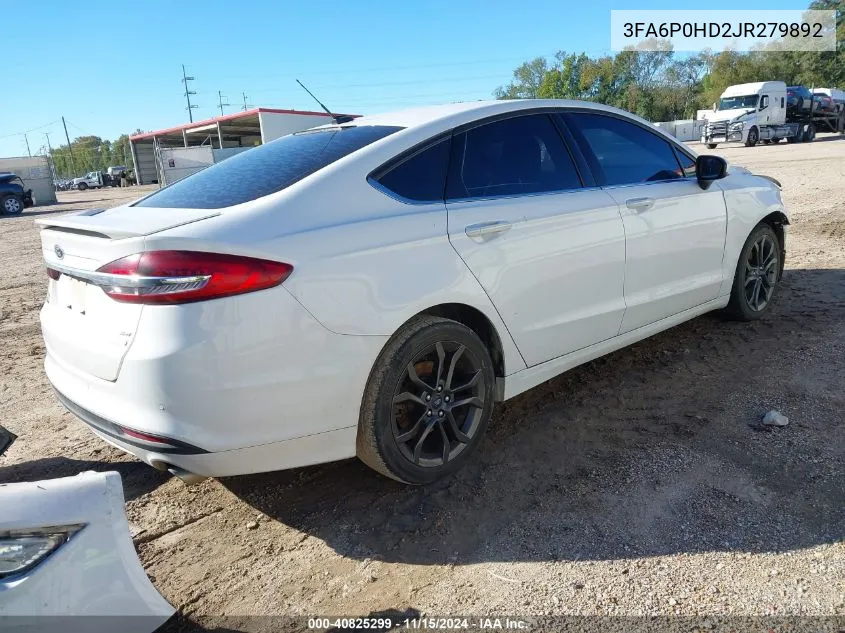 2018 Ford Fusion Se VIN: 3FA6P0HD2JR279892 Lot: 40825299