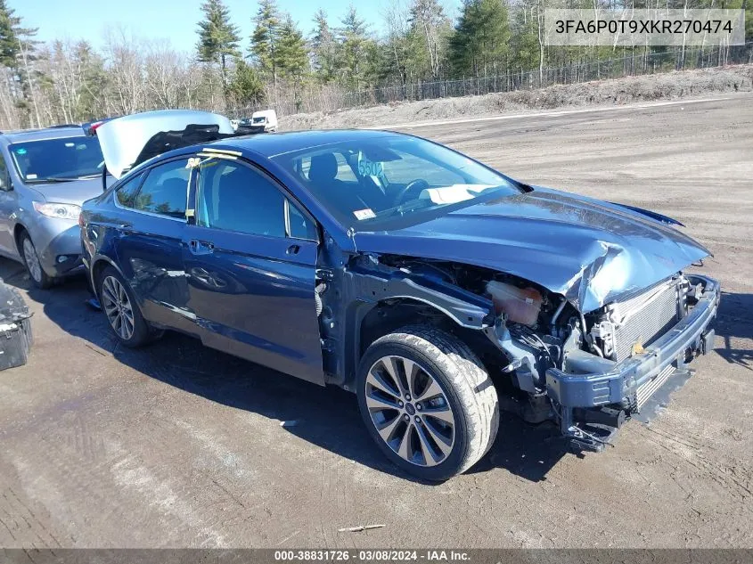 2019 Ford Fusion Se VIN: 3FA6P0T9XKR270474 Lot: 38831726