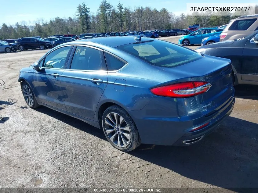 2019 Ford Fusion Se VIN: 3FA6P0T9XKR270474 Lot: 38831726