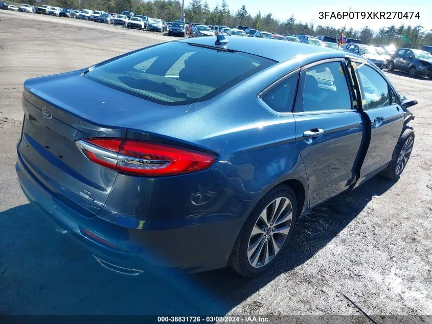 2019 Ford Fusion Se VIN: 3FA6P0T9XKR270474 Lot: 38831726