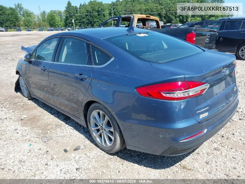 2019 Ford Fusion Hybrid Se VIN: 3FA6P0LUXKR167513 Lot: 39376610