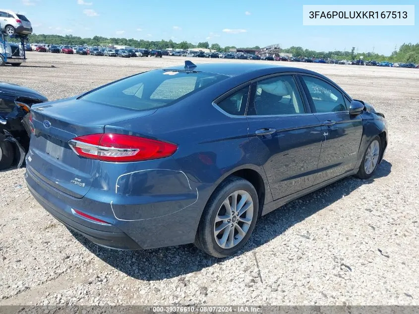 2019 Ford Fusion Hybrid Se VIN: 3FA6P0LUXKR167513 Lot: 39376610