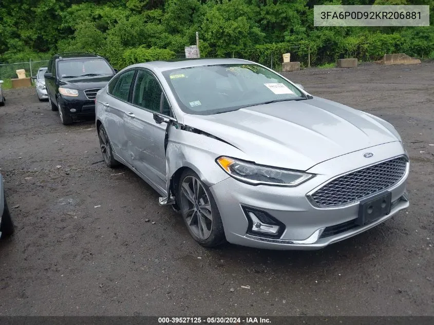 2019 Ford Fusion Titanium VIN: 3FA6P0D92KR206881 Lot: 39527125