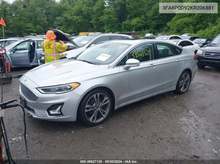 2019 Ford Fusion Titanium VIN: 3FA6P0D92KR206881 Lot: 39527125