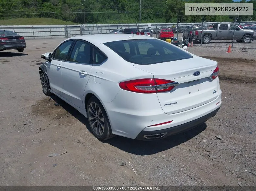 2019 Ford Fusion Se VIN: 3FA6P0T92KR254222 Lot: 39633508