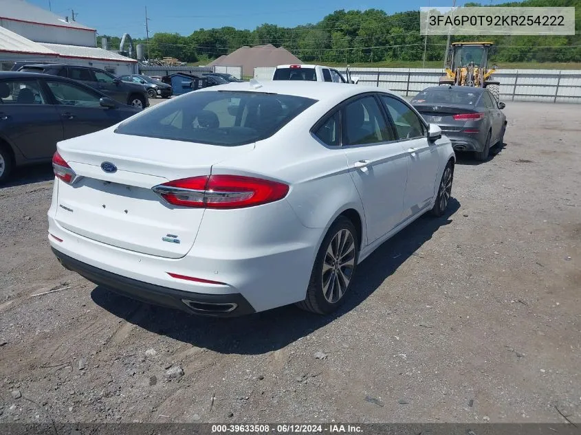 2019 Ford Fusion Se VIN: 3FA6P0T92KR254222 Lot: 39633508