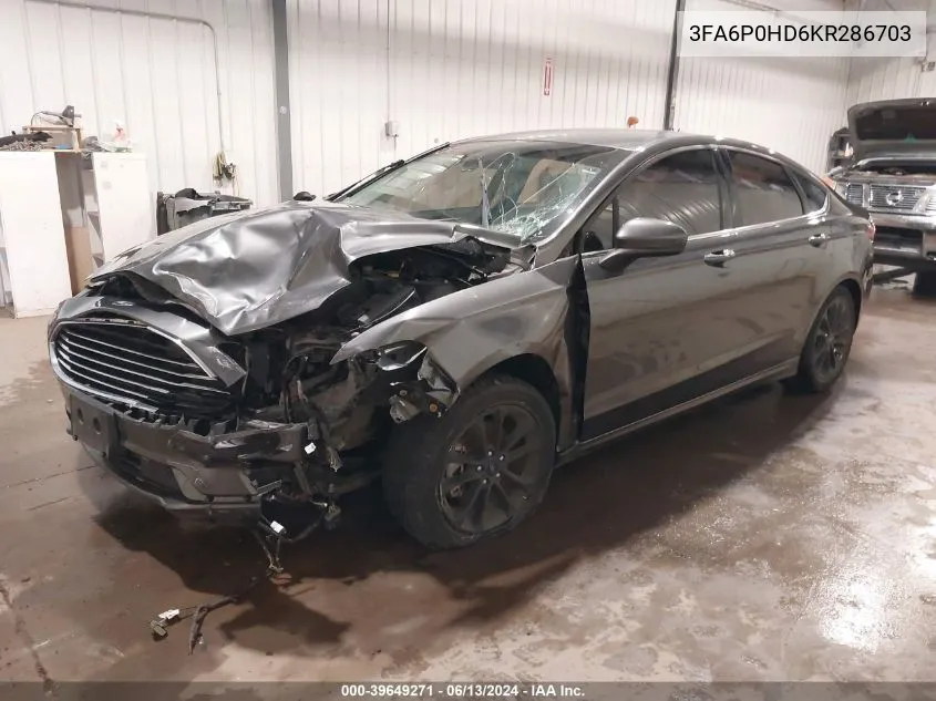 2019 Ford Fusion Se VIN: 3FA6P0HD6KR286703 Lot: 39649271