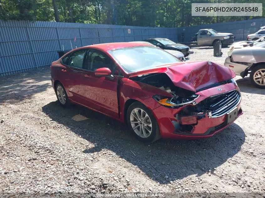 2019 Ford Fusion Se VIN: 3FA6P0HD2KR245548 Lot: 39682561