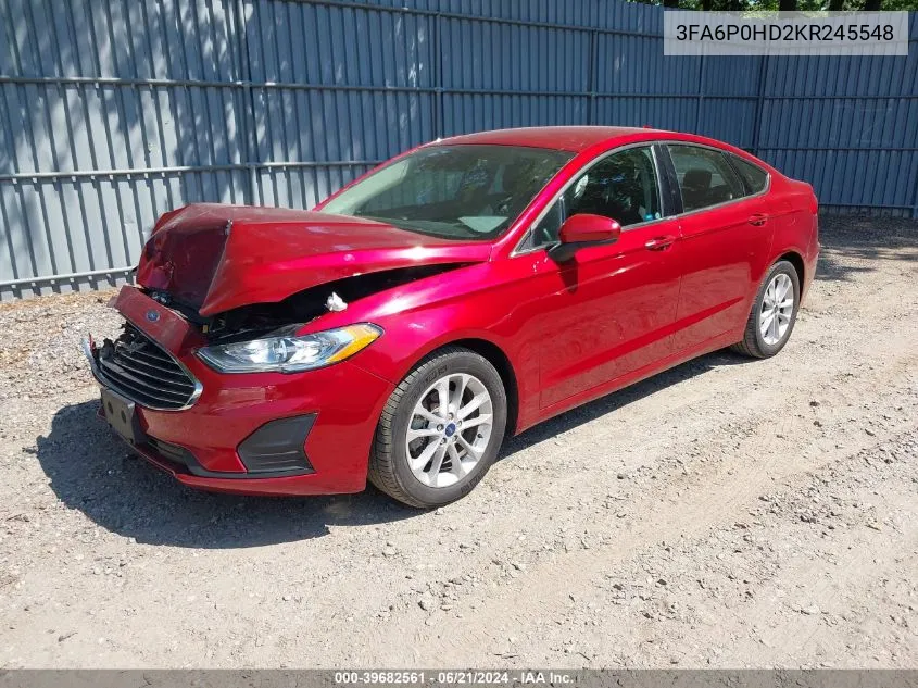 2019 Ford Fusion Se VIN: 3FA6P0HD2KR245548 Lot: 39682561