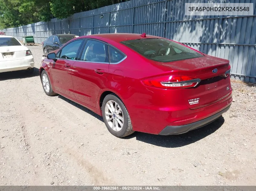 2019 Ford Fusion Se VIN: 3FA6P0HD2KR245548 Lot: 39682561