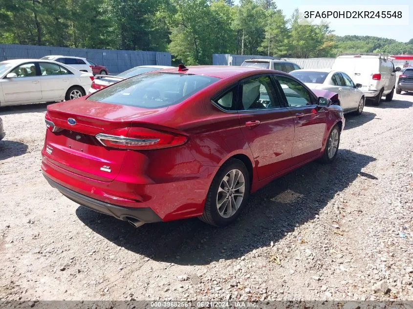 2019 Ford Fusion Se VIN: 3FA6P0HD2KR245548 Lot: 39682561