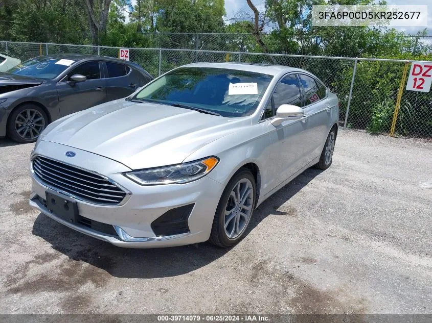 2019 Ford Fusion Sel VIN: 3FA6P0CD5KR252677 Lot: 39714079