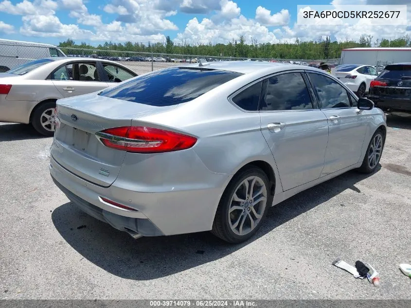 2019 Ford Fusion Sel VIN: 3FA6P0CD5KR252677 Lot: 39714079