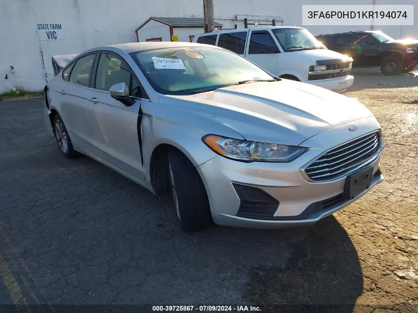 3FA6P0HD1KR194074 2019 Ford Fusion Se