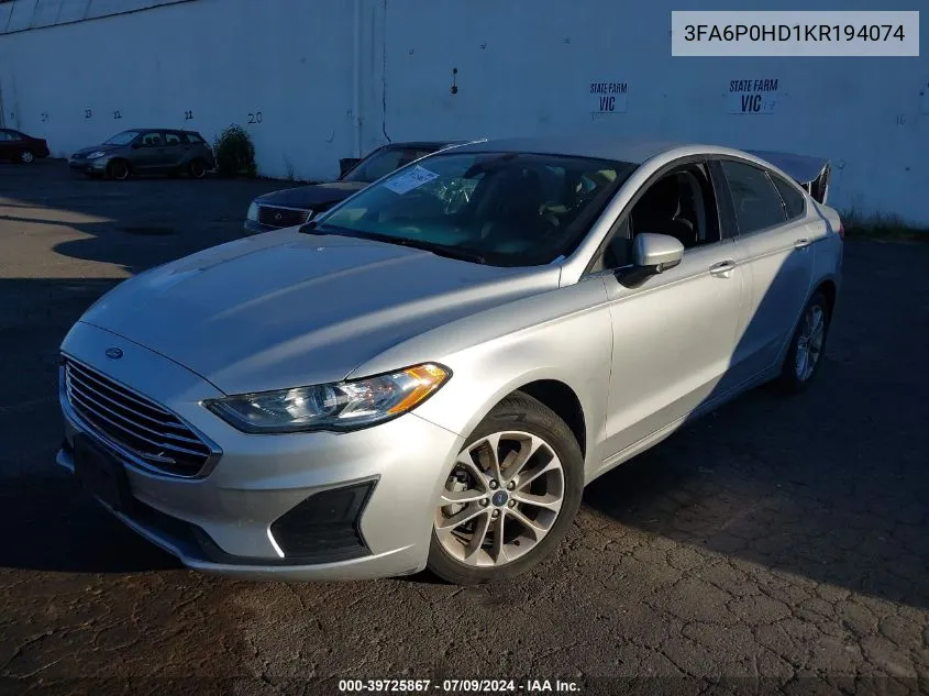 3FA6P0HD1KR194074 2019 Ford Fusion Se